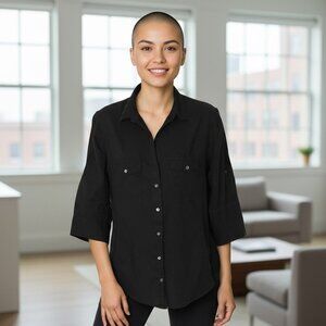 Standard James Perse Black Button Down Roll Tag Sleeves Size 4